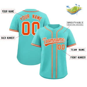 Personalized Name Number Logo Baseball Jersey - Aqua (Orange Accents)