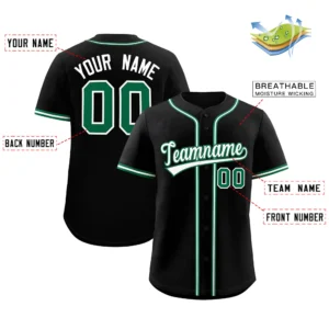 Personalized Name Number Logo Baseball Jersey - Black (Green Accents)