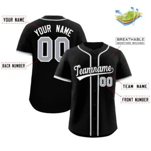 Personalized Name Number Logo Baseball Jersey -  Black (Grey Accents)
