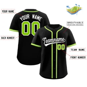 Personalized Name Number Logo Baseball Jersey - Black (Green & White Accents)