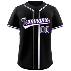 Personalized Name Number Logo Baseball Jersey - Black (Purple & White Accents)