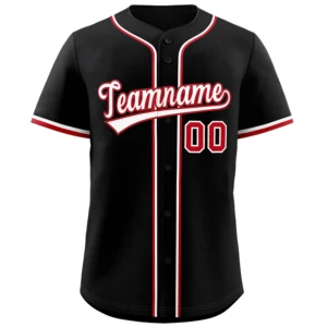 Personalized Name Number Logo Baseball Jersey - Black (Red & White Accents)