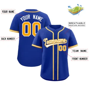 Personalized Name Number Logo Baseball Jersey - Blue (Yellow Accents)