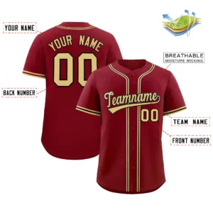 Personalized Name Number Logo Baseball Jersey - Crimson (Khaki Accents)
