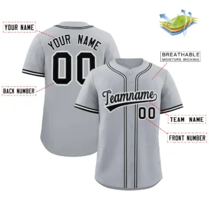 Personalized Name Number Logo Baseball Jersey - Grey (Black Accents)