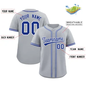 Personalized Name Number Logo Baseball Jersey - Grey (Blue Accents)