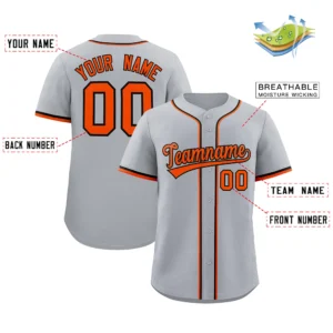 Personalized Name Number Logo Baseball Jersey - Grey (Orange Accents)