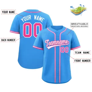 Personalized Name Number Logo Baseball Jersey - Blue (Pink Accents)
