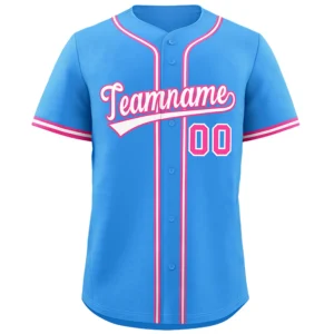 Personalized Name Number Logo Baseball Jersey - Blue (Pink Accents)