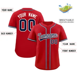Personalized Name Number Logo Baseball Jersey - Red (Navy Accents)
