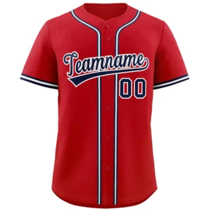 Personalized Name Number Logo Baseball Jersey - Red (Navy Accents)