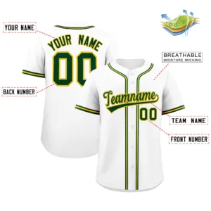 Personalized Name Number Logo Baseball Jersey -  White (Green & Yellow Accents)