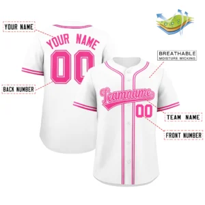 Personalized Name Number Logo Baseball Jersey - White (Pink Accents)