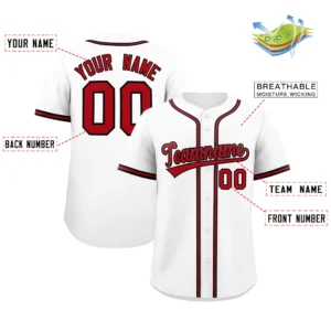 Personalized Name Number Logo Baseball Jersey - White (Red Accents)