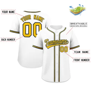 Personalized Name Number Logo Baseball Jersey - White (Yellow Accents)