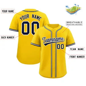 Personalized Name Number Logo Baseball Jersey - Yellow (Navy Accents)